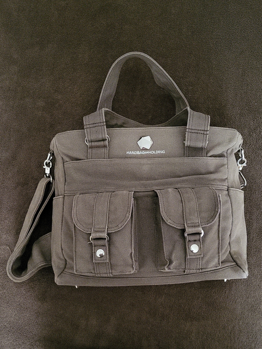 ThinkGeek Handbag of Holding Canvas Messenger Laptop Utility Tote Bag Taupe